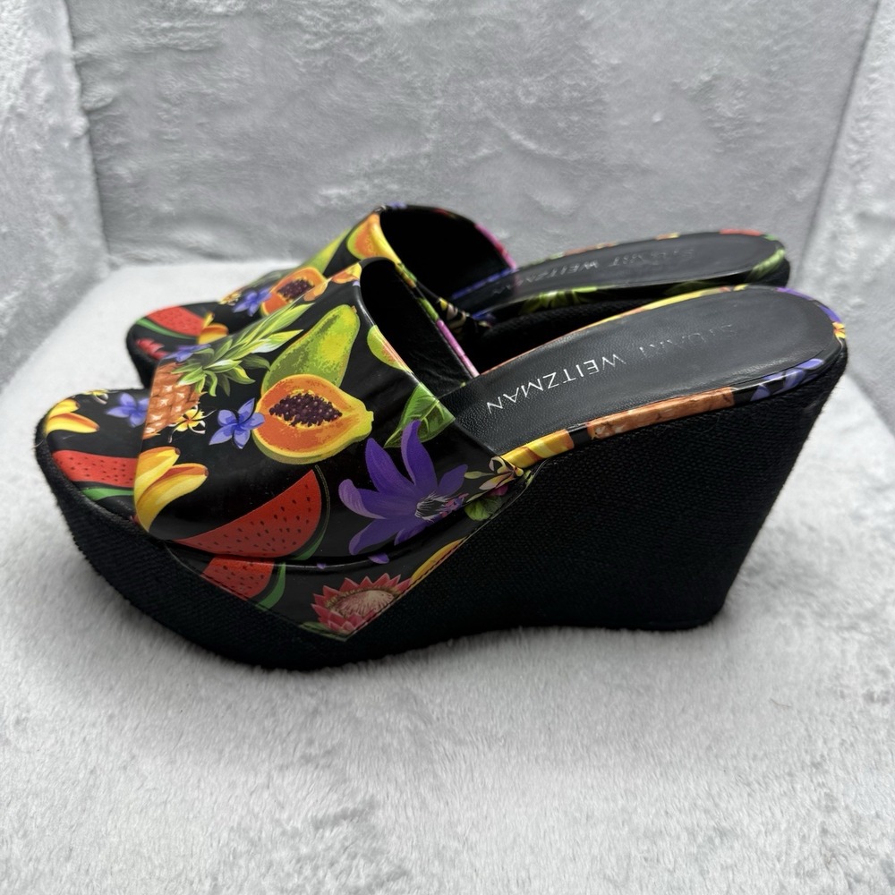 Stuart Weitzman Women's 6 M Tropical Fruit Print Platform Wedge Slide Sandals